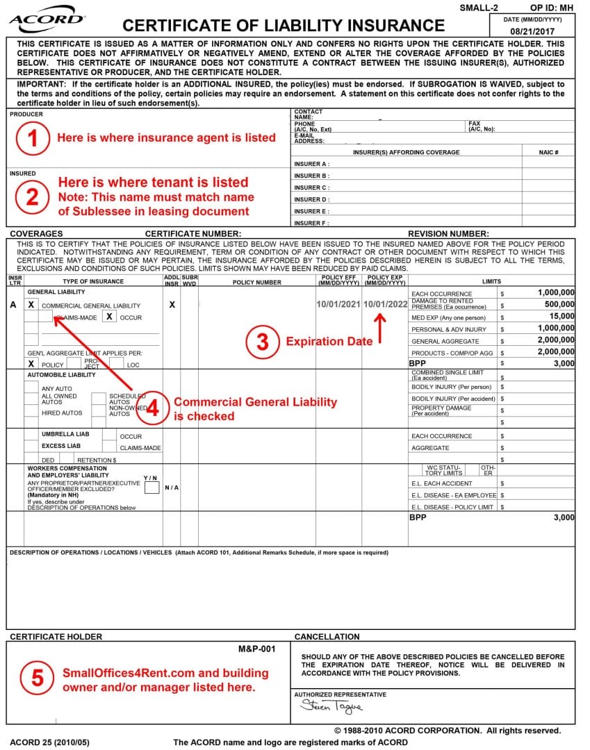 Certificate of Liability - Sample